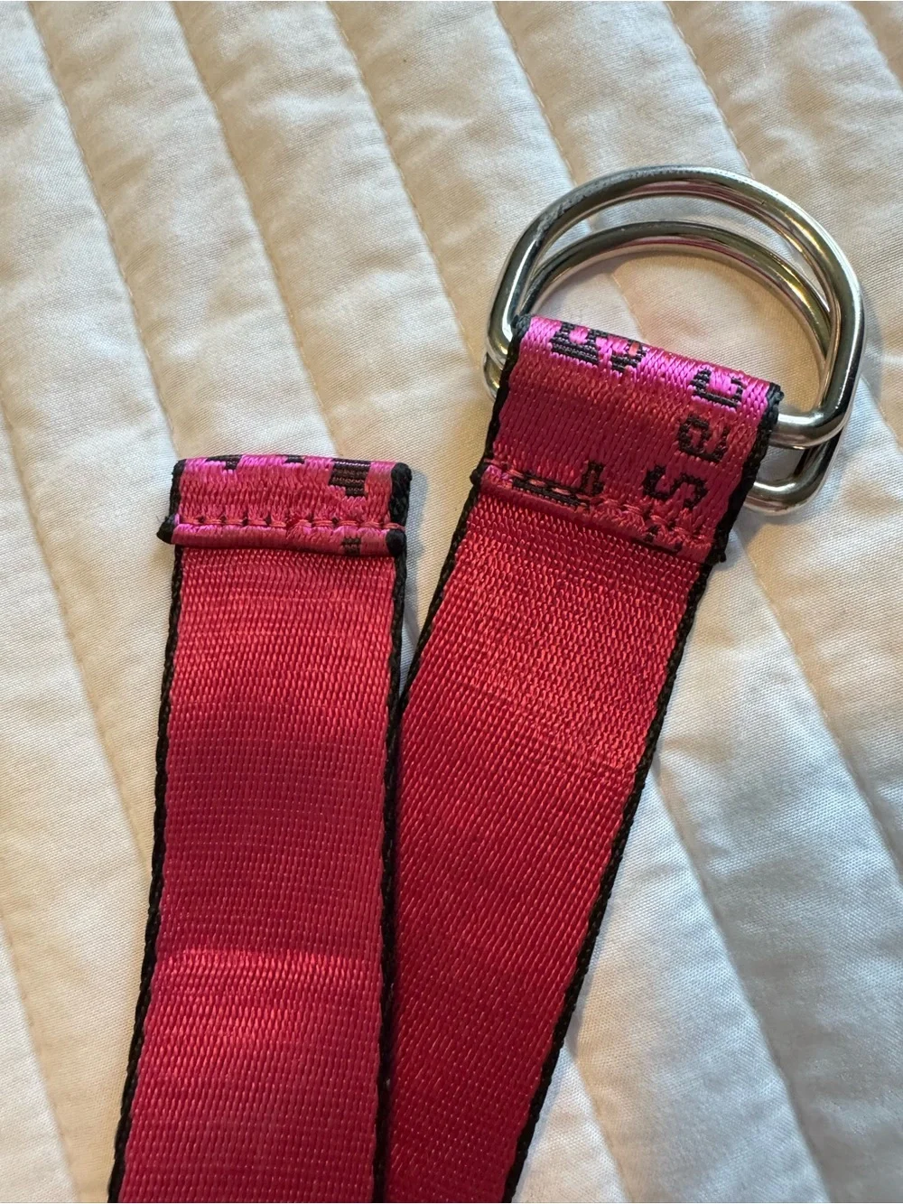 Off-White Pink Industrial Logo Double Ring Web Belt 5400 lbs Style